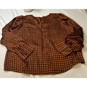 Women's Brown‎ Gingham Levi Blouse Size XXL
